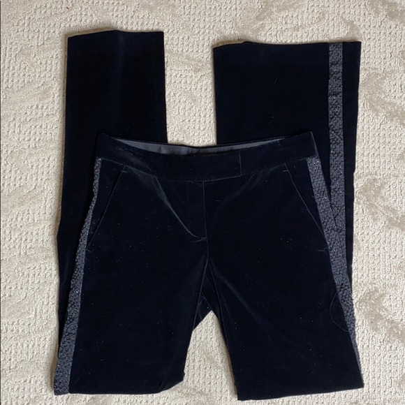 Theory (4) black velvet flares w embellished side tuxedo stripe - Picture 6 of 15